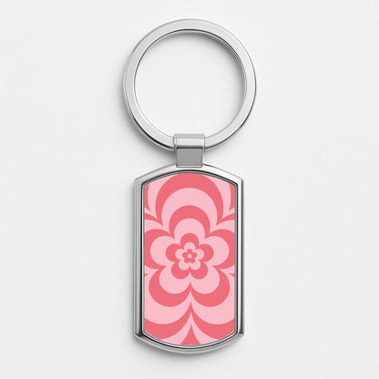 Pink Abstract Flower Pattern  Silver Keyring