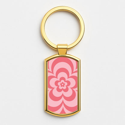 Pink Abstract Flower Pattern  Gold Keyring