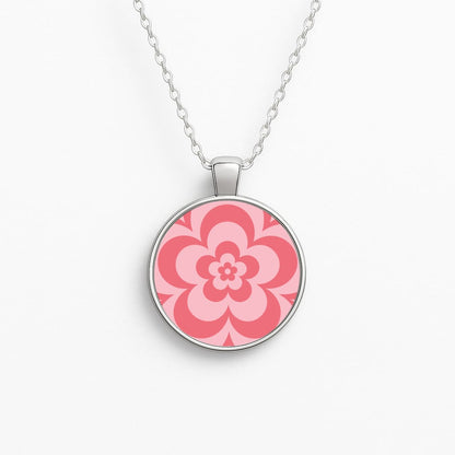 Pink Abstract Flower Pattern  Circle Necklace