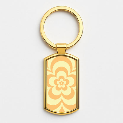 Yellow Abstract Flower Pattern  Gold Keyring