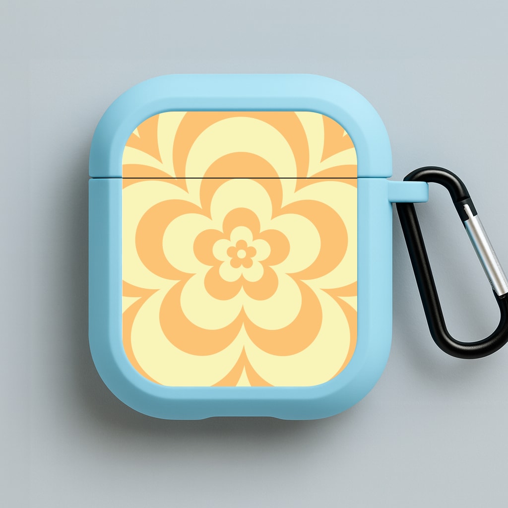 Yellow Abstract Flower Pattern  Blue AirPods Case
