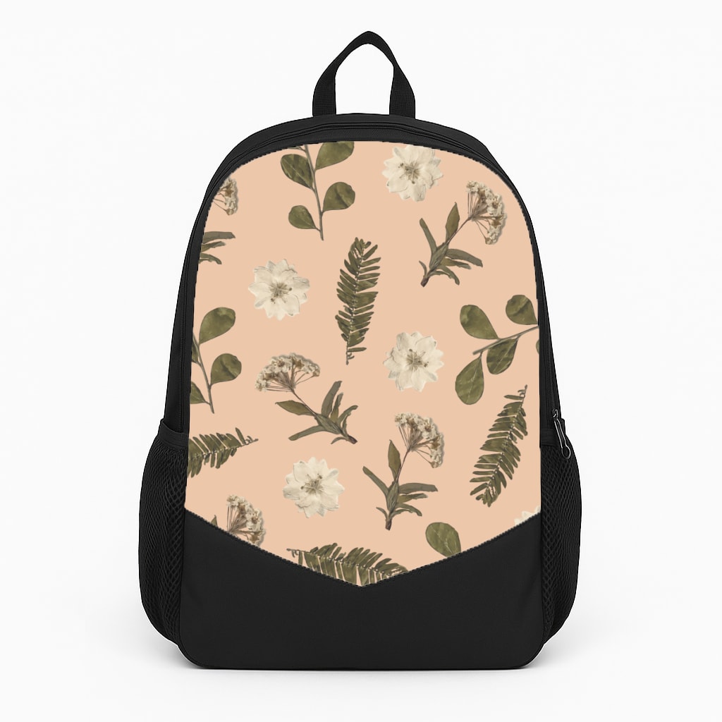 Leaves And Pressed Flowers Peach Pattern  Backpack