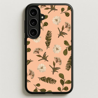 Leaves And Pressed Flowers Peach Pattern Phone Case for Galaxy S25FE