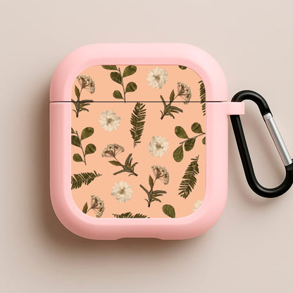 Leaves And Pressed Flowers Peach Pattern  Pink AirPods Case