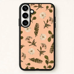Leaves And Pressed Flowers Peach Pattern Phone Case for Galaxy S26 Plus