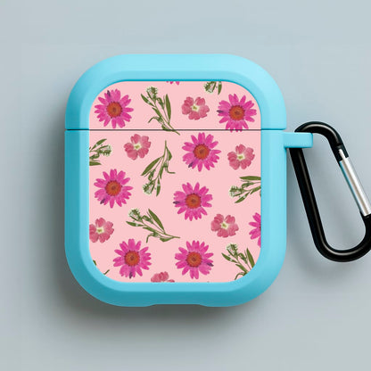 Pressed Pink Flowers Pattern  Blue AirPods Case