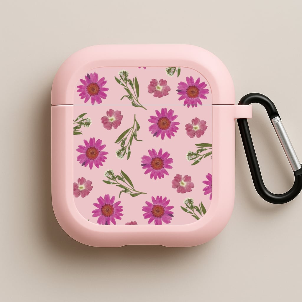 Pressed Pink Flowers Pattern  Pink AirPods Case