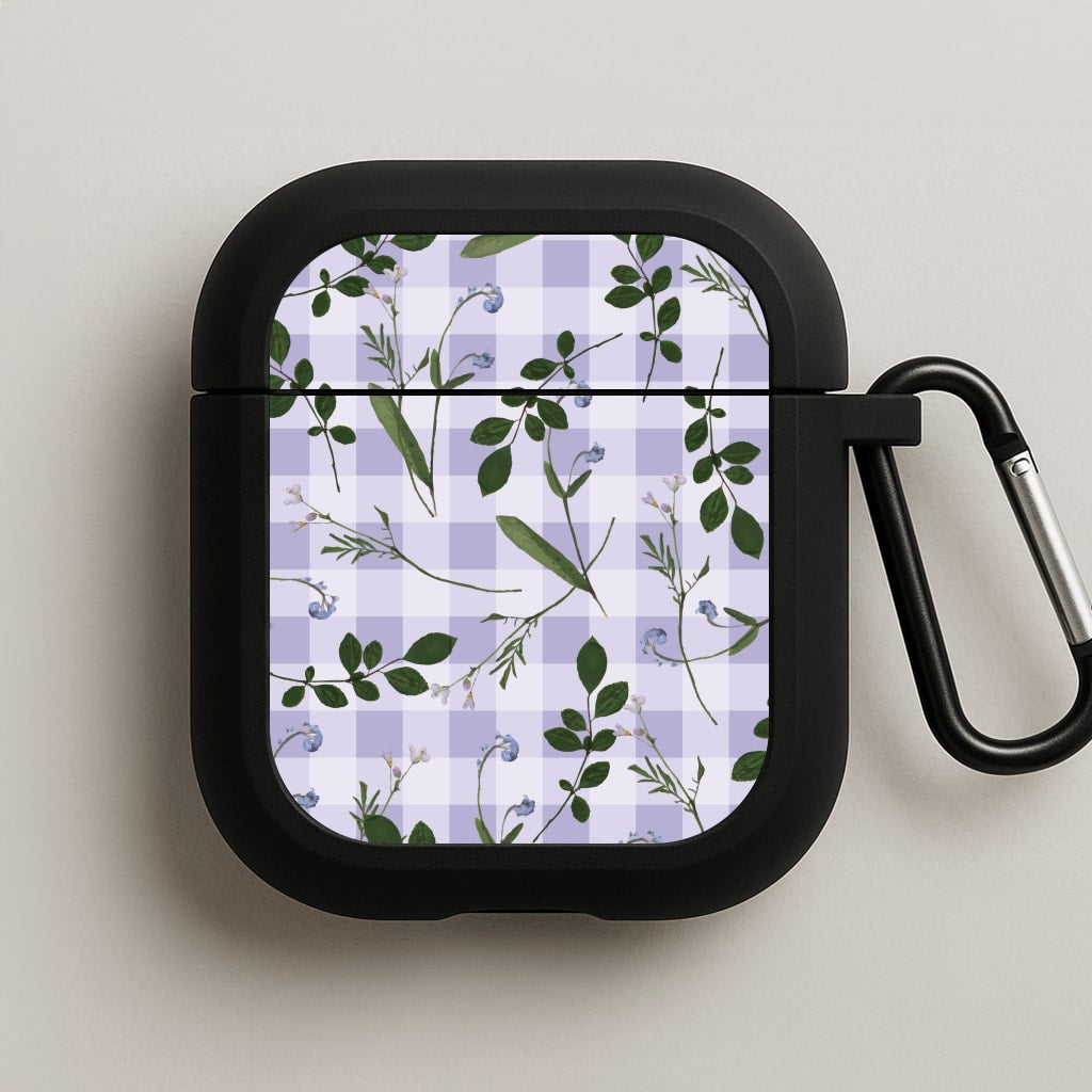 Checkered Pressed Flowers Pattern AirPods Case