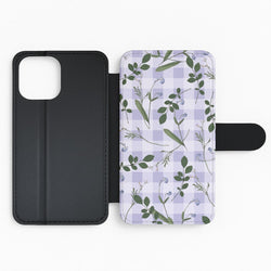 Checkered Pressed Flowers Pattern Flip Phone Case