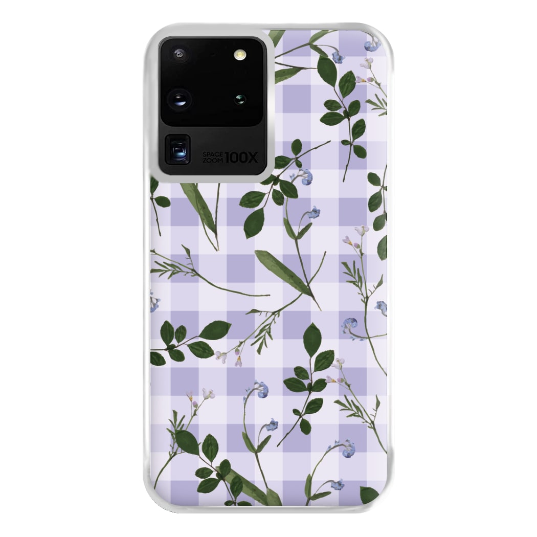 Checkered Pressed Flowers Pattern Phone Case for Galaxy S20 Ultra