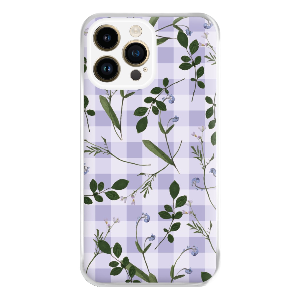 Checkered Pressed Flowers Pattern Phone Case for iPhone 14 Pro Max