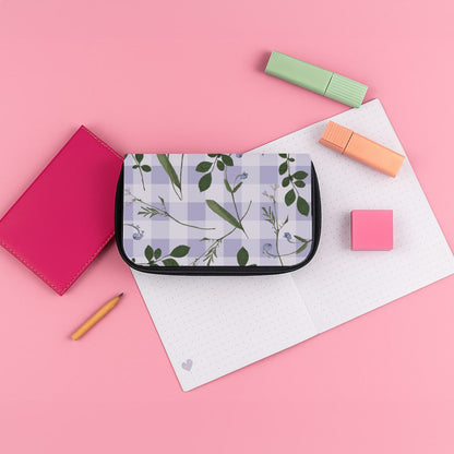 Checkered Pressed Flowers Pattern Pencil Case
