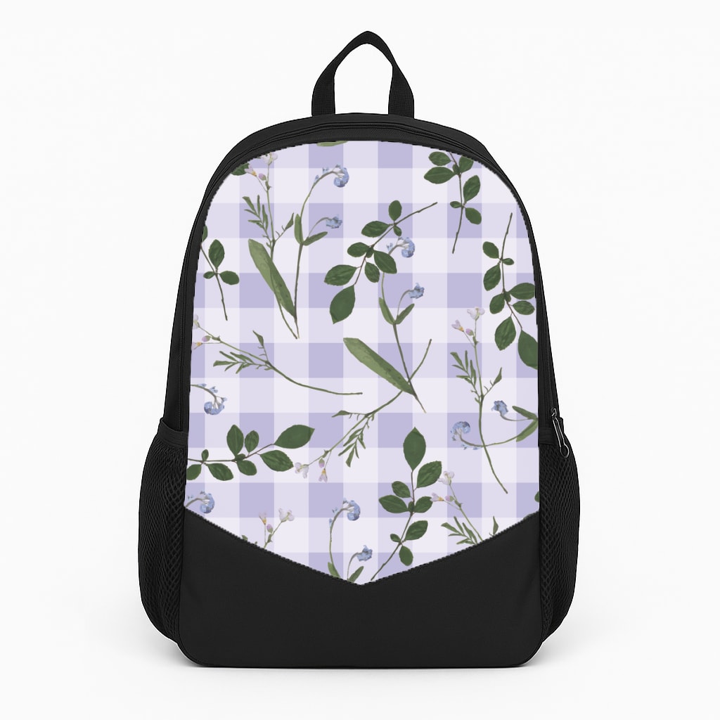 Checkered Pressed Flowers Pattern Large Backpack