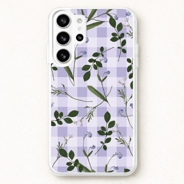 Checkered Pressed Flowers Pattern Phone Case for Galaxy S26 Ultra