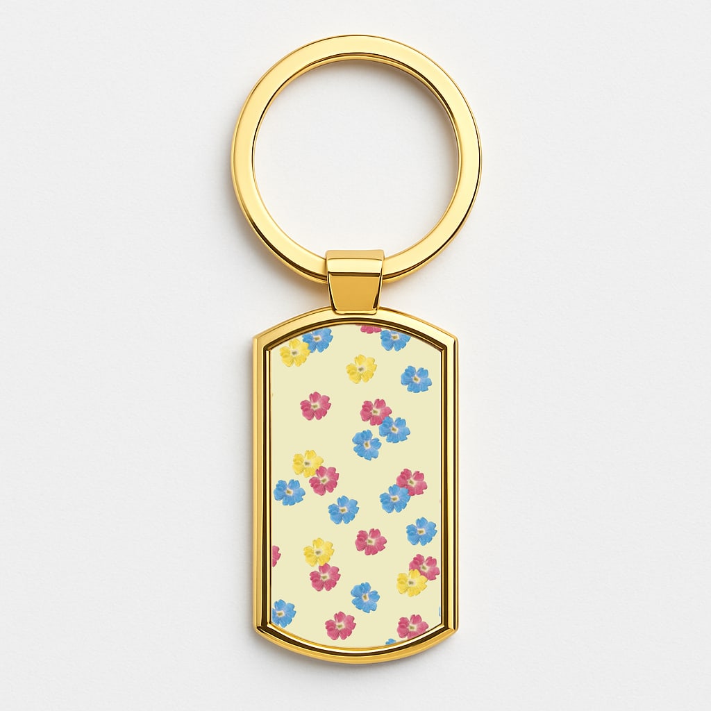 Pastel Pressed Flowers Pattern Gold Keyring