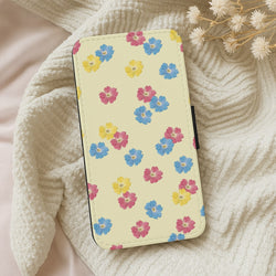 Pastel Pressed Flowers Pattern Wallet Phone Case