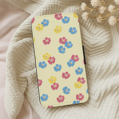 Pastel Pressed Flowers Pattern Wallet Phone Case