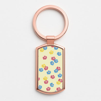Pastel Pressed Flowers Pattern Rose Gold Keyring