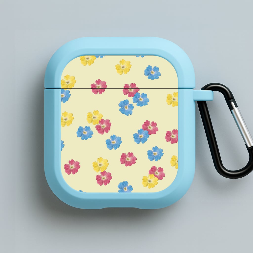 Pastel Pressed Flowers Pattern Blue AirPods Case