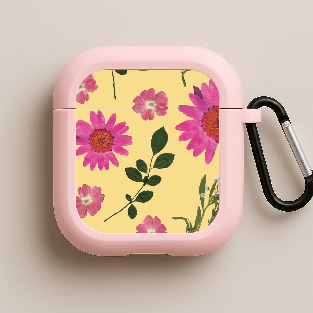 Pressed Plants Yellow Pink AirPods Case