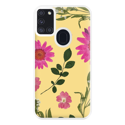 Pressed Plants Yellow Phone Case for Galaxy A21s