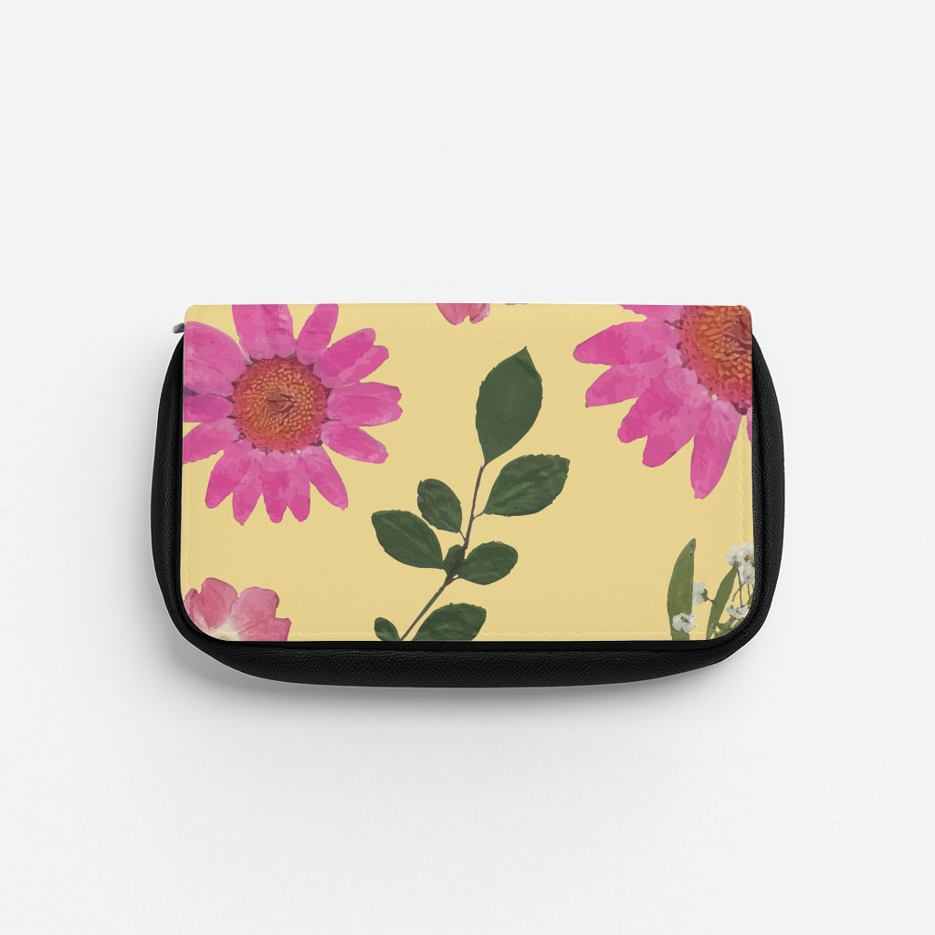 Pressed Plants Yellow Pencil Case