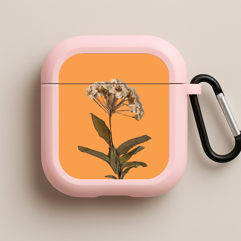 Bright Orange Pressed Flower Pink AirPods Case