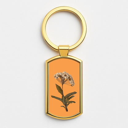 Bright Orange Pressed Flower Gold Keyring
