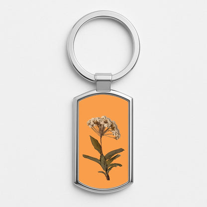 Bright Orange Pressed Flower Silver Keyring