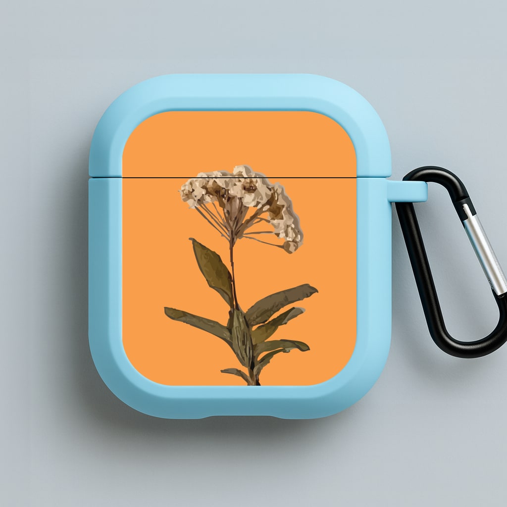Bright Orange Pressed Flower Blue AirPods Case