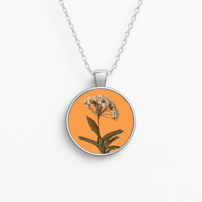 Bright Orange Pressed Flower Circle Necklace
