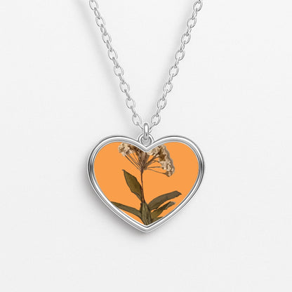 Bright Orange Pressed Flower Heart Necklace