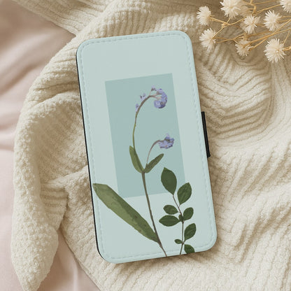 Abstract Blue Pressed Flower Wallet Phone Case