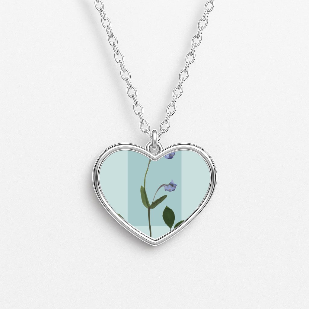 Abstract Blue Pressed Flower Heart Necklace