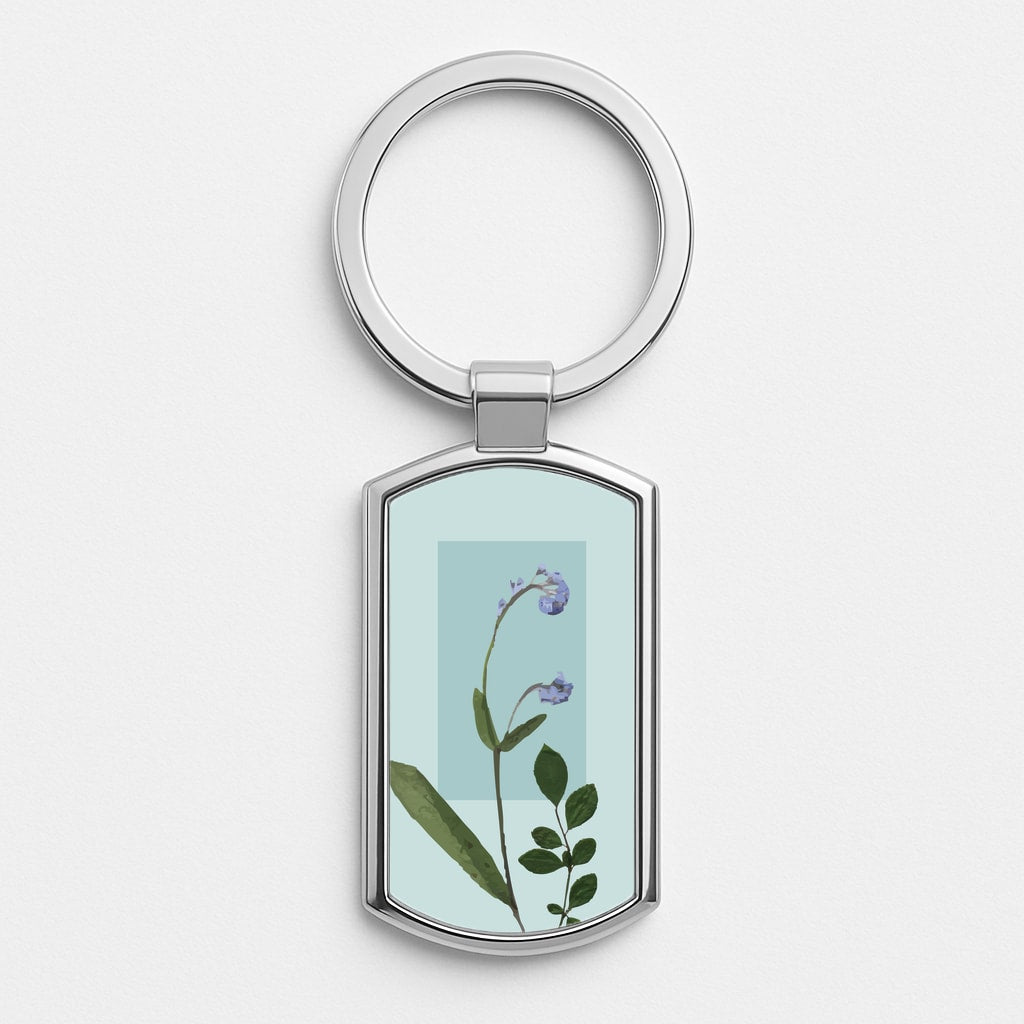 Abstract Blue Pressed Flower Silver Keyring