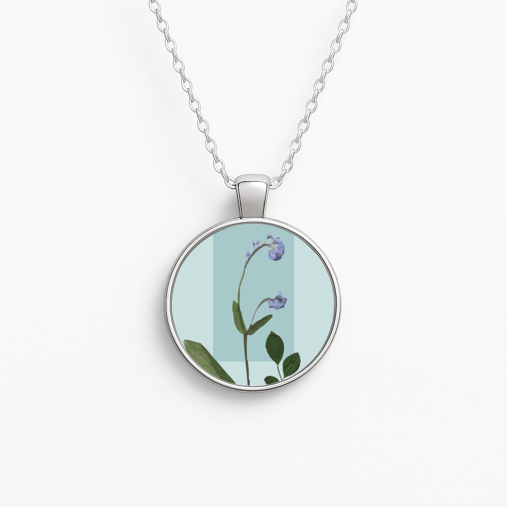 Abstract Blue Pressed Flower Necklace