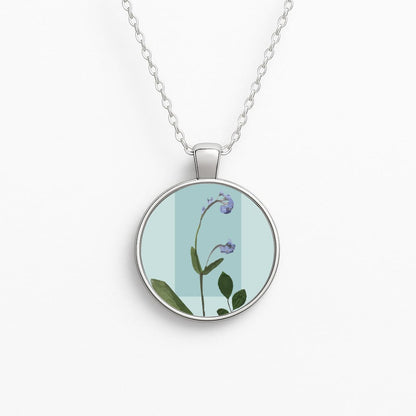 Abstract Blue Pressed Flower Circle Necklace