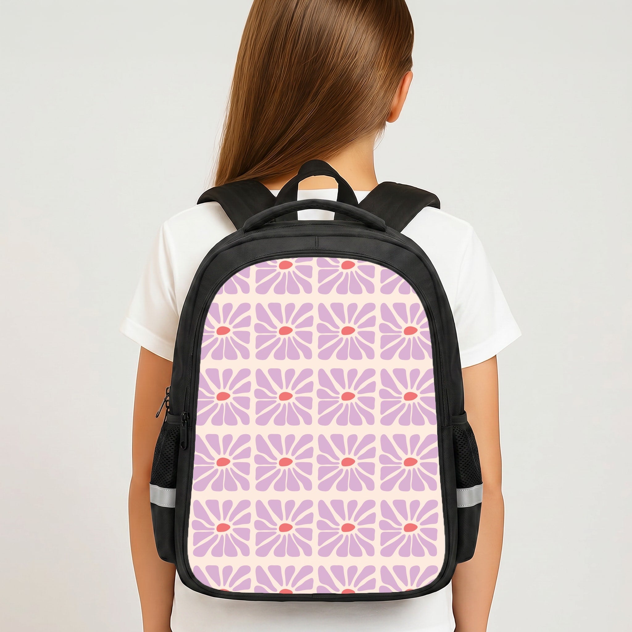 Square Abstract Flowers Mauve Backpack