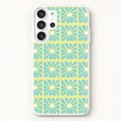 Square Abstract Flowers Blue Phone Case for Galaxy S26 Ultra