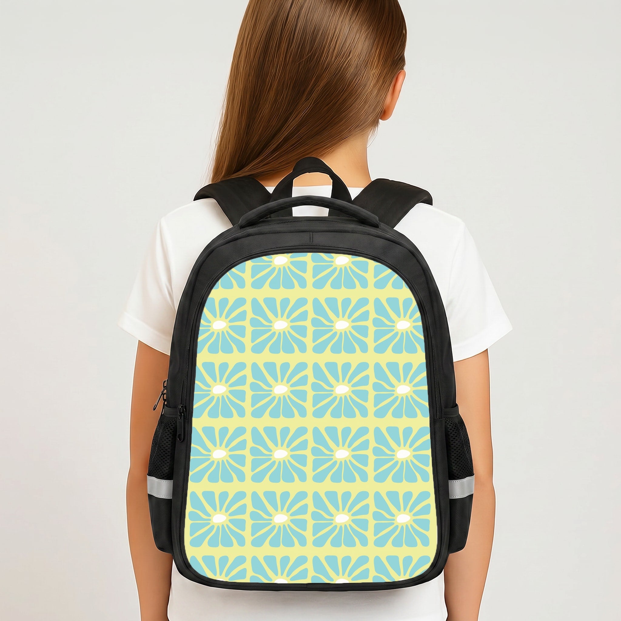 Square Abstract Flowers Blue Backpack