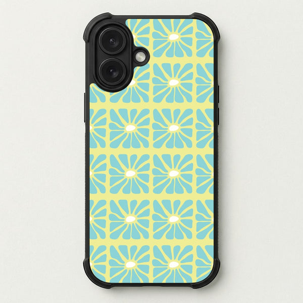 Square Abstract Flowers Blue Phone Case — Bumper case