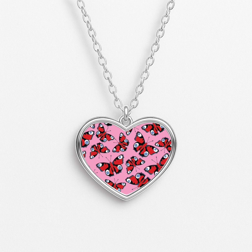 Red Butterfly - Butterfly Patterns Heart Necklace