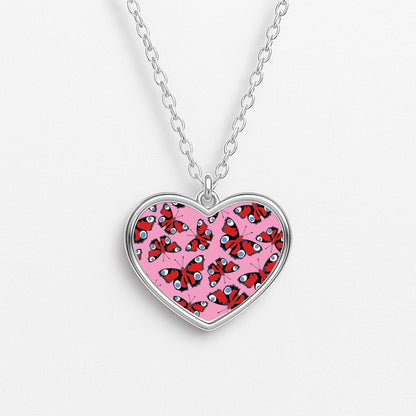 Red Butterfly - Butterfly Patterns Heart Necklace