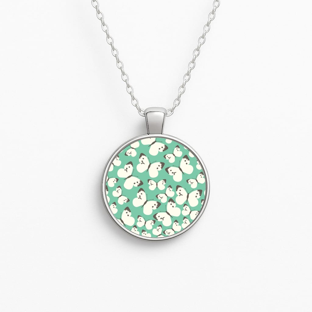 White Butterfly - Butterfly Patterns Circle Necklace