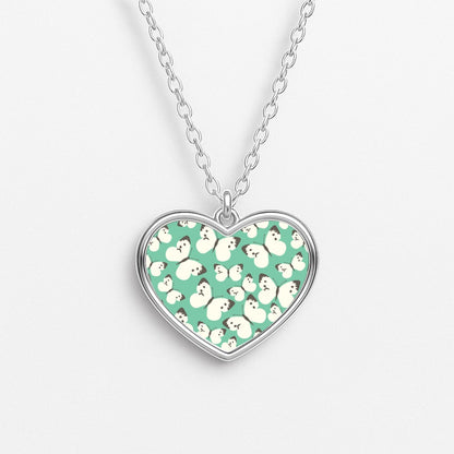 White Butterfly - Butterfly Patterns Heart Necklace