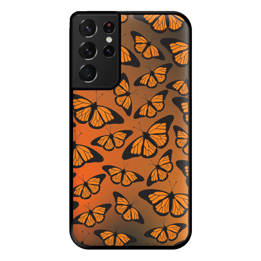 Orange Gradient Butterfly - Butterfly Patterns Phone Case for Galaxy S21 Ultra