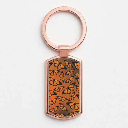Orange Gradient Butterfly - Butterfly Patterns Rose Gold Keyring
