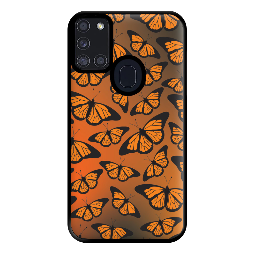 Orange Gradient Butterfly - Butterfly Patterns Phone Case for Galaxy A21s