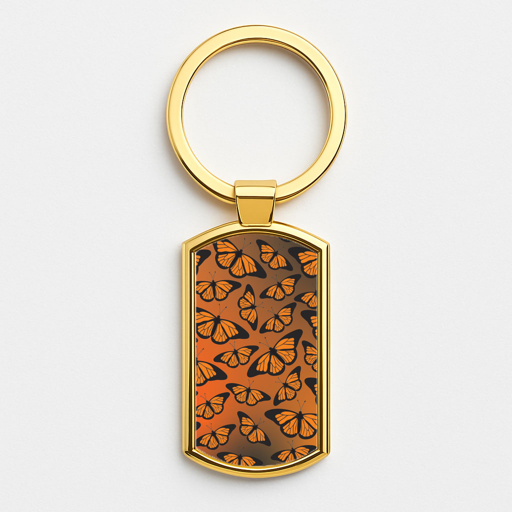 Orange Gradient Butterfly - Butterfly Patterns Gold Keyring