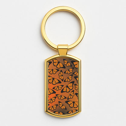Orange Gradient Butterfly - Butterfly Patterns Gold Keyring